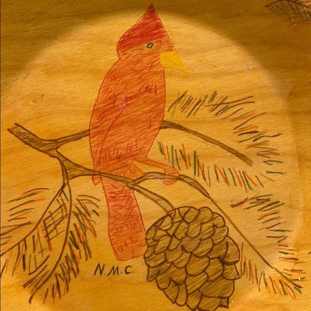Vintage Painted‎  Wooden Red Bird Blue Bird  Plates Hand Painted